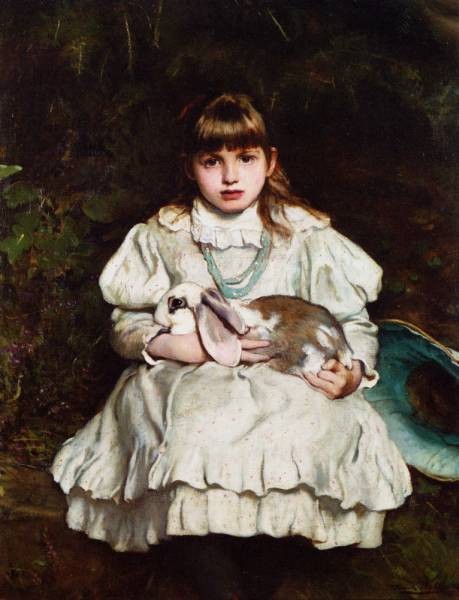 Portrait of a Young Girl Holding a Pet Rabbit 188